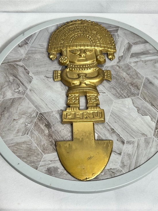 Source Unknown Other - Vintage Peru Inca Wall Decor Brass Gold Tribal Figure Letter Opener 11in